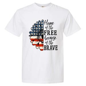 Home Of The Free Because Of The Brave Patriotic Flower Garment-Dyed Heavyweight T-Shirt