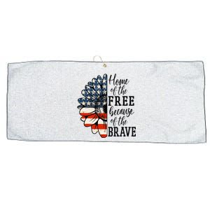 Home Of The Free Because Of The Brave Patriotic Flower Large Microfiber Waffle Golf Towel