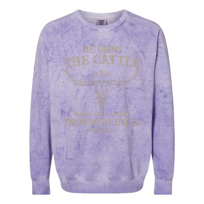 He Owns The Cattle On A Thousand Hills Psalm 50 Vintage Cow Colorblast Crewneck Sweatshirt