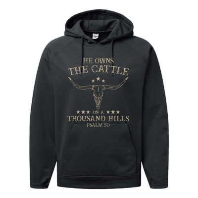 He Owns The Cattle On A Thousand Hills Psalm 50 Vintage Cow Performance Fleece Hoodie