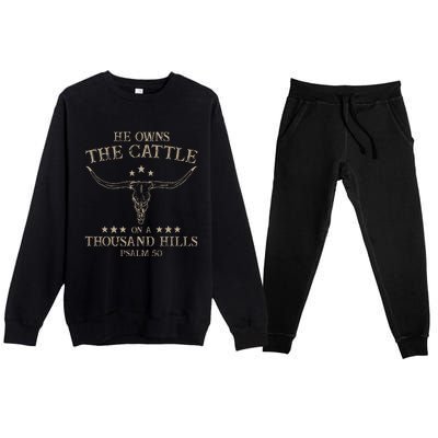 He Owns The Cattle On A Thousand Hills Psalm 50 Vintage Cow Premium Crewneck Sweatsuit Set