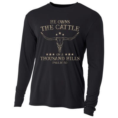 He Owns The Cattle On A Thousand Hills Psalm 50 Vintage Cow Cooling Performance Long Sleeve Crew