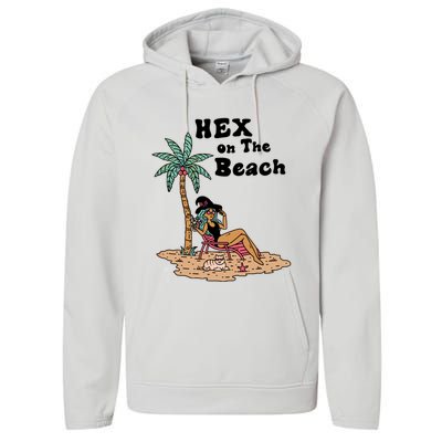 Hex On The Beach Hello Summer Vibes Beach Vacay Retro 70s Gift Performance Fleece Hoodie