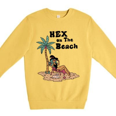 Hex On The Beach Hello Summer Vibes Beach Vacay Retro 70s Gift Premium Crewneck Sweatshirt