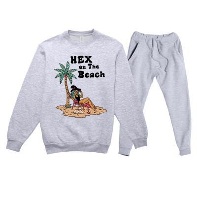 Hex On The Beach Hello Summer Vibes Beach Vacay Retro 70s Gift Premium Crewneck Sweatsuit Set