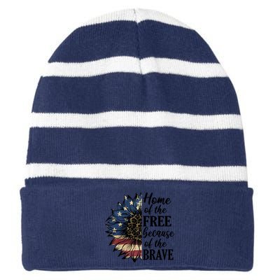 Home Of The Free Because Of The Brave Striped Beanie with Solid Band