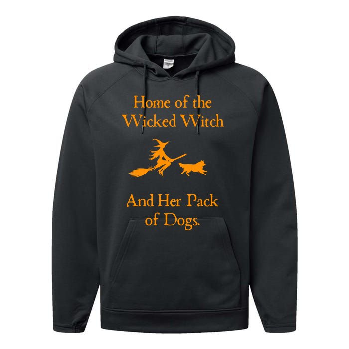 Home Of The Wicked Witch And Her Pack Of Dog Funny Halloween Performance Fleece Hoodie