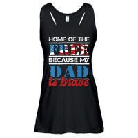 Home Of The Free Because My Dad Is Brave Us Army Veteran Ladies Essential Flowy Tank