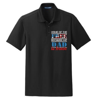 Home Of The Free Because My Dad Is Brave Us Army Veteran Dry Zone Grid Polo