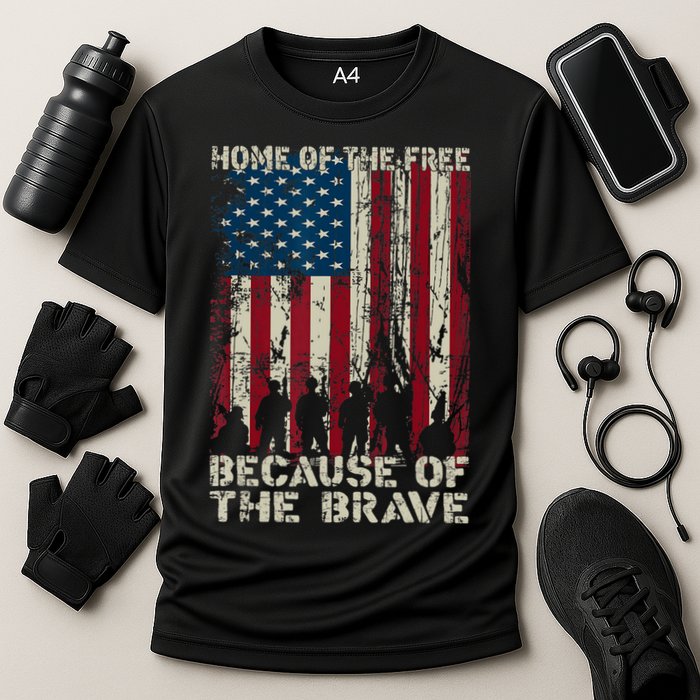 Home Of The Free Because Of The Brave American Flag Cooling Performance Crew T-Shirt