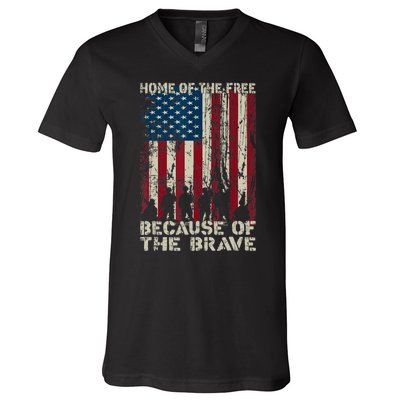 Home Of The Free Because Of The Brave American Flag V-Neck T-Shirt