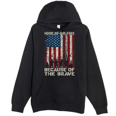 Home Of The Free Because Of The Brave American Flag Premium Pullover Hoodie