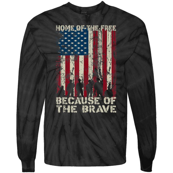 Home Of The Free Because Of The Brave American Flag Tie-Dye Long Sleeve Shirt