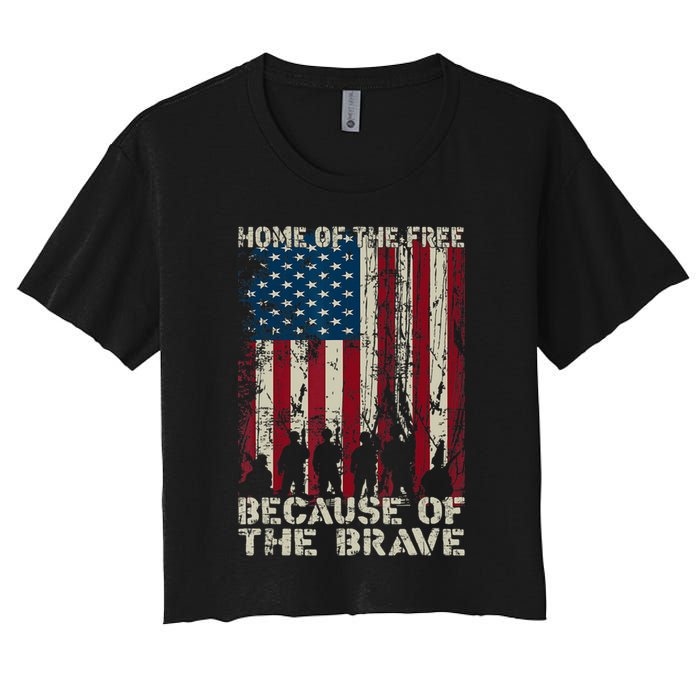 Home Of The Free Because Of The Brave American Flag Women's Crop Top Tee