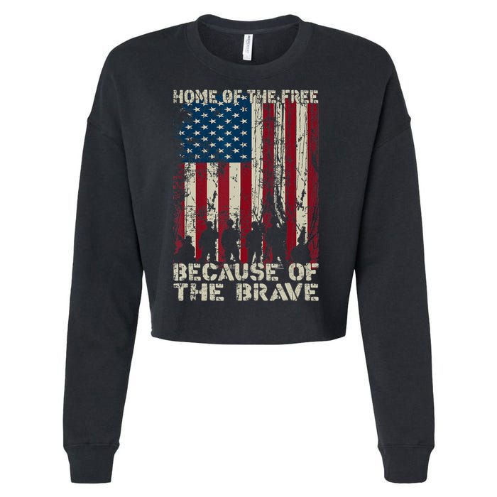 Home Of The Free Because Of The Brave American Flag Cropped Pullover Crew