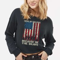 Home Of The Free Because Of The Brave American Flag Cropped Pullover Crew