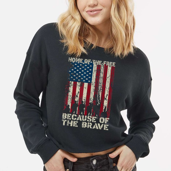 Home Of The Free Because Of The Brave American Flag Cropped Pullover Crew