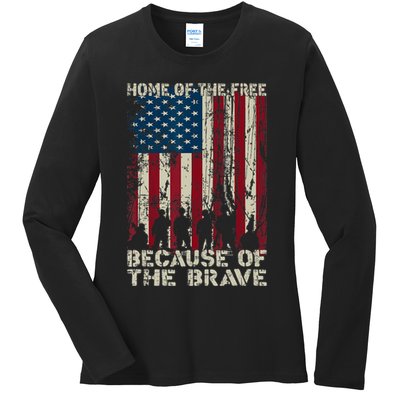 Home Of The Free Because Of The Brave American Flag Ladies Long Sleeve Shirt