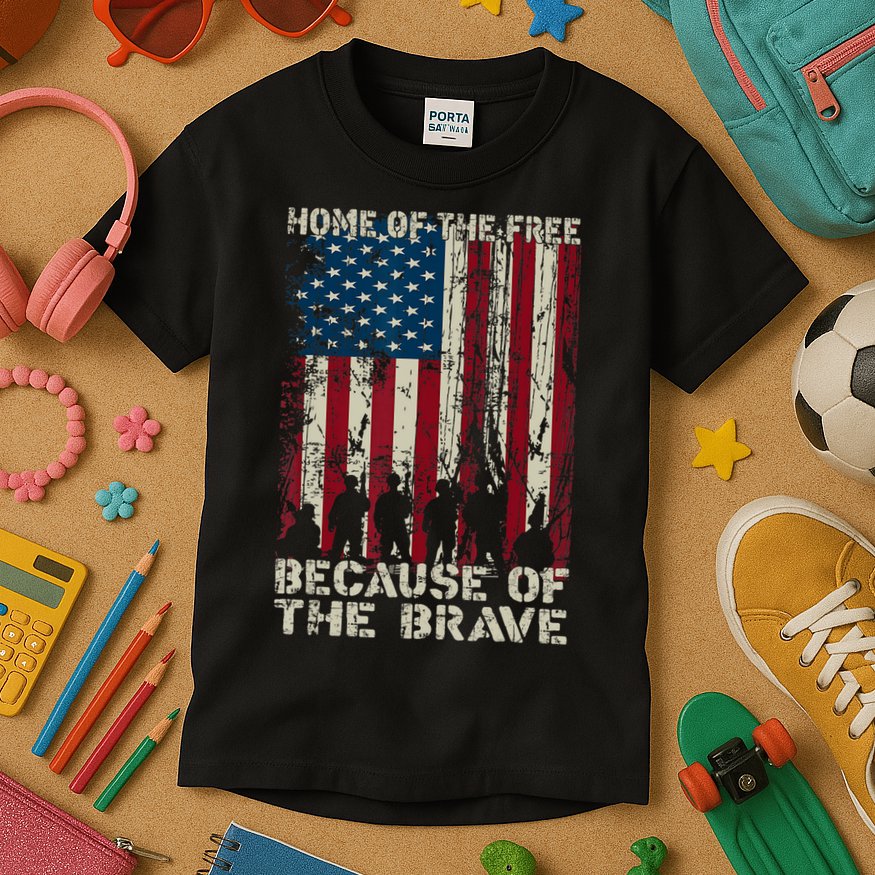 Home Of The Free Because Of The Brave American Flag Kids T-Shirt