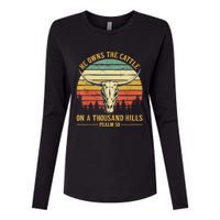 He Owns The Cattle On A Thousand Hills Bull Skull Christian Womens Cotton Relaxed Long Sleeve T-Shirt