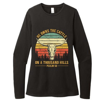 He Owns The Cattle On A Thousand Hills Bull Skull Christian Womens CVC Long Sleeve Shirt