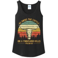 He Owns The Cattle On A Thousand Hills Bull Skull Christian Ladies Essential Tank