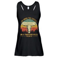 He Owns The Cattle On A Thousand Hills Bull Skull Christian Ladies Essential Flowy Tank