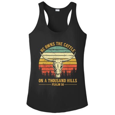 He Owns The Cattle On A Thousand Hills Bull Skull Christian Ladies PosiCharge Competitor Racerback Tank