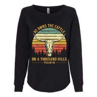 He Owns The Cattle On A Thousand Hills Bull Skull Christian Womens California Wash Sweatshirt