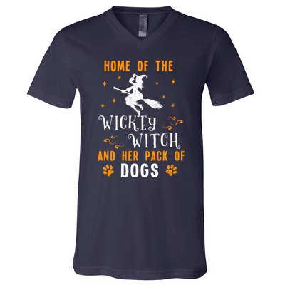 Home Of The Wicked Witch And Her Pack Of Dog Funny Halloween V-Neck T-Shirt