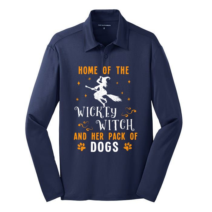 Home Of The Wicked Witch And Her Pack Of Dog Funny Halloween Silk Touch Performance Long Sleeve Polo