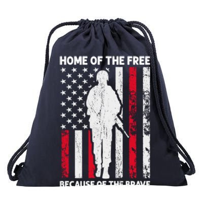 Home Of The Free Because Of The Brave American Veteran Gift Drawstring Bag