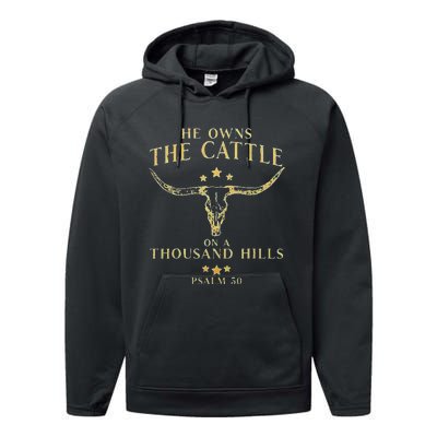 He Owns The Cattle On A Thousand Hills Bull Skull Christian Performance Fleece Hoodie