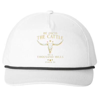 He Owns The Cattle On A Thousand Hills Bull Skull Christian Snapback Five-Panel Rope Hat