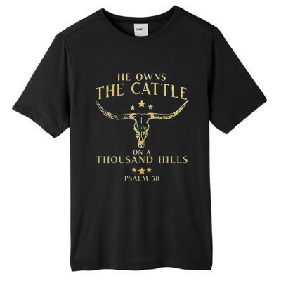 He Owns The Cattle On A Thousand Hills Bull Skull Christian Tall Fusion ChromaSoft Performance T-Shirt