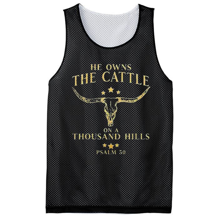 He Owns The Cattle On A Thousand Hills Bull Skull Christian Mesh Reversible Basketball Jersey Tank