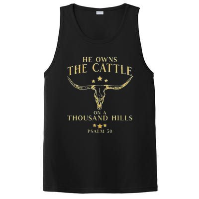 He Owns The Cattle On A Thousand Hills Bull Skull Christian PosiCharge Competitor Tank