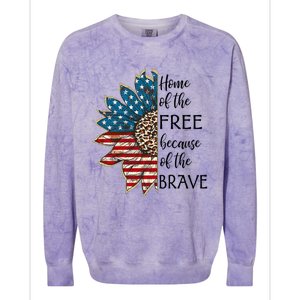 Home Of The Free Because Of The Brave Sunflower Usa Flag Funny Gift Colorblast Crewneck Sweatshirt