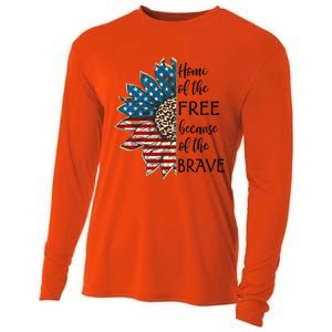 Home Of The Free Because Of The Brave Sunflower Usa Flag Funny Gift Cooling Performance Long Sleeve Crew