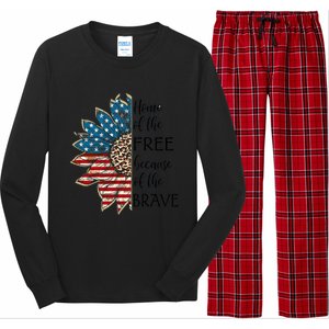 Home Of The Free Because Of The Brave Sunflower Usa Flag Funny Gift Long Sleeve Pajama Set