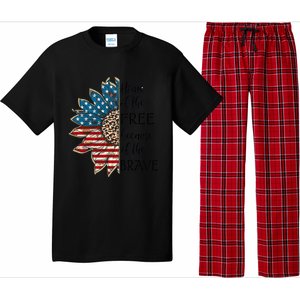 Home Of The Free Because Of The Brave Sunflower Usa Flag Funny Gift Pajama Set