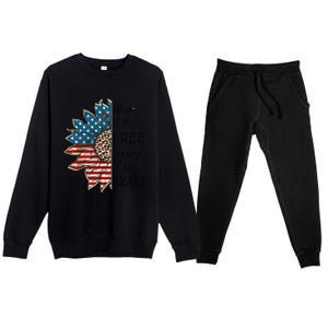 Home Of The Free Because Of The Brave Sunflower Usa Flag Funny Gift Premium Crewneck Sweatsuit Set