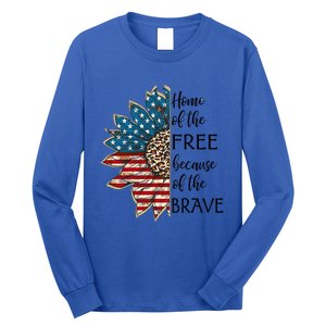 Home Of The Free Because Of The Brave Sunflower Usa Flag Funny Gift Long Sleeve Shirt