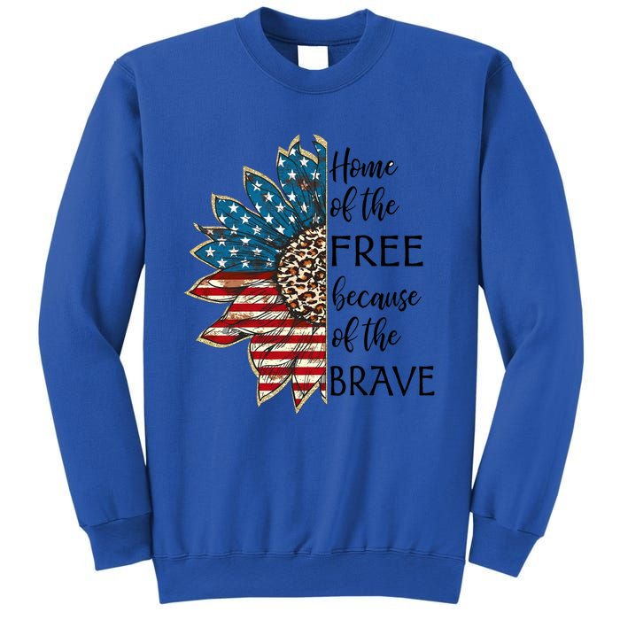 Home Of The Free Because Of The Brave Sunflower Usa Flag Funny Gift Sweatshirt