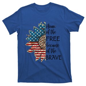 Home Of The Free Because Of The Brave Sunflower Usa Flag Funny Gift T-Shirt