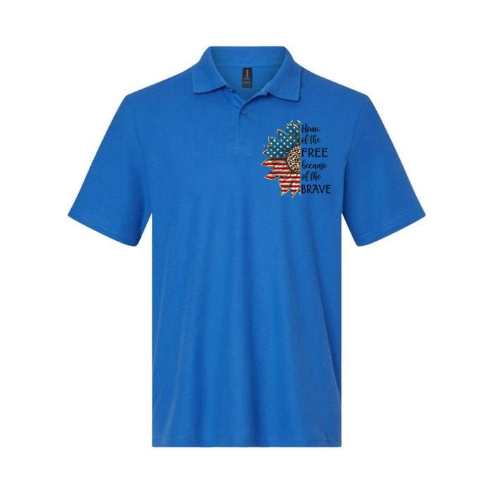 Home Of The Free Because Of The Brave Sunflower Usa Flag Funny Gift Softstyle Adult Sport Polo