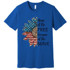 Home Of The Free Because Of The Brave Sunflower Usa Flag Funny Gift Premium T-Shirt