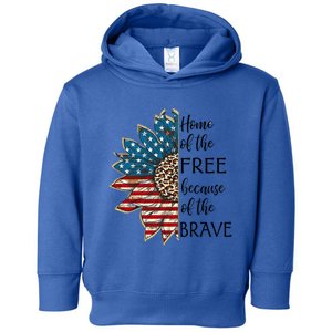 Home Of The Free Because Of The Brave Sunflower Usa Flag Funny Gift Toddler Hoodie