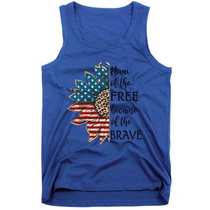 Home Of The Free Because Of The Brave Sunflower Usa Flag Funny Gift Tank Top