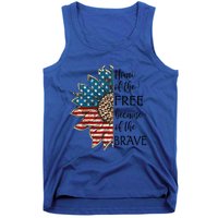 Home Of The Free Because Of The Brave Sunflower Usa Flag Funny Gift Tank Top